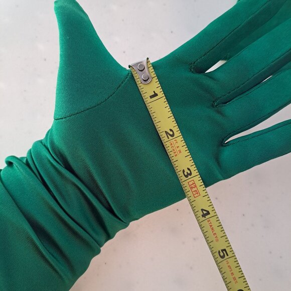 Green Satin Finish Opera Gloves 22" Halloween Costume Elegant Formal Stretch - Picture 3 of 9